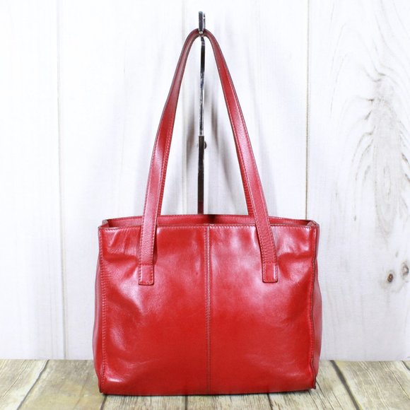 L.L. Bean Handbags - LL BEAN Red Leather Tote Shoulder Handbag